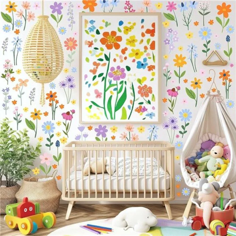 Floral Wall Decals 102 Pcs Peel Stick Flower Stickers Bedroom Kids Nursery Decor